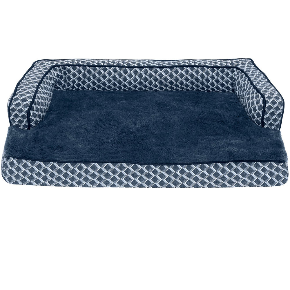 FurHaven Plush & Decor Comfy Couch Cooling Gel Top Short Sided Sofa Pet Bed - Diamond Blue (Jumbo)