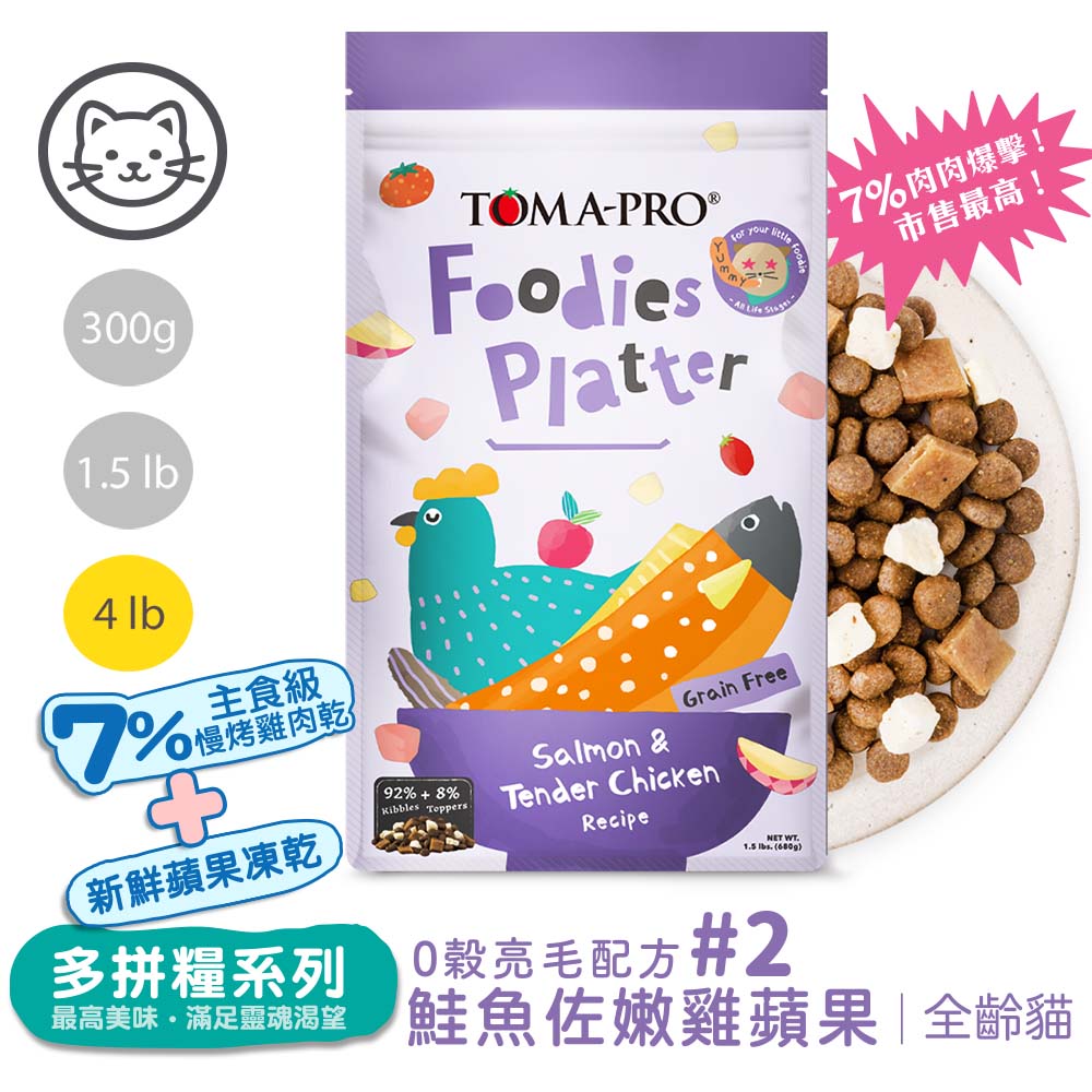 【優格】#2 吃貨拼盤多拼糧-全齡貓鮭魚佐嫩雞拼盤(亮毛配方) 4磅(1.8公斤)(貓飼料)